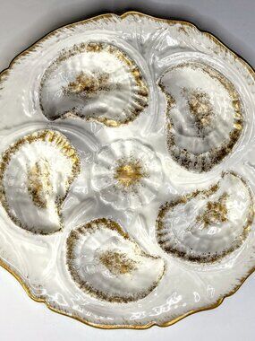 Antique Limoges Oyster Plate GDA France Gilt Shell Wells A904